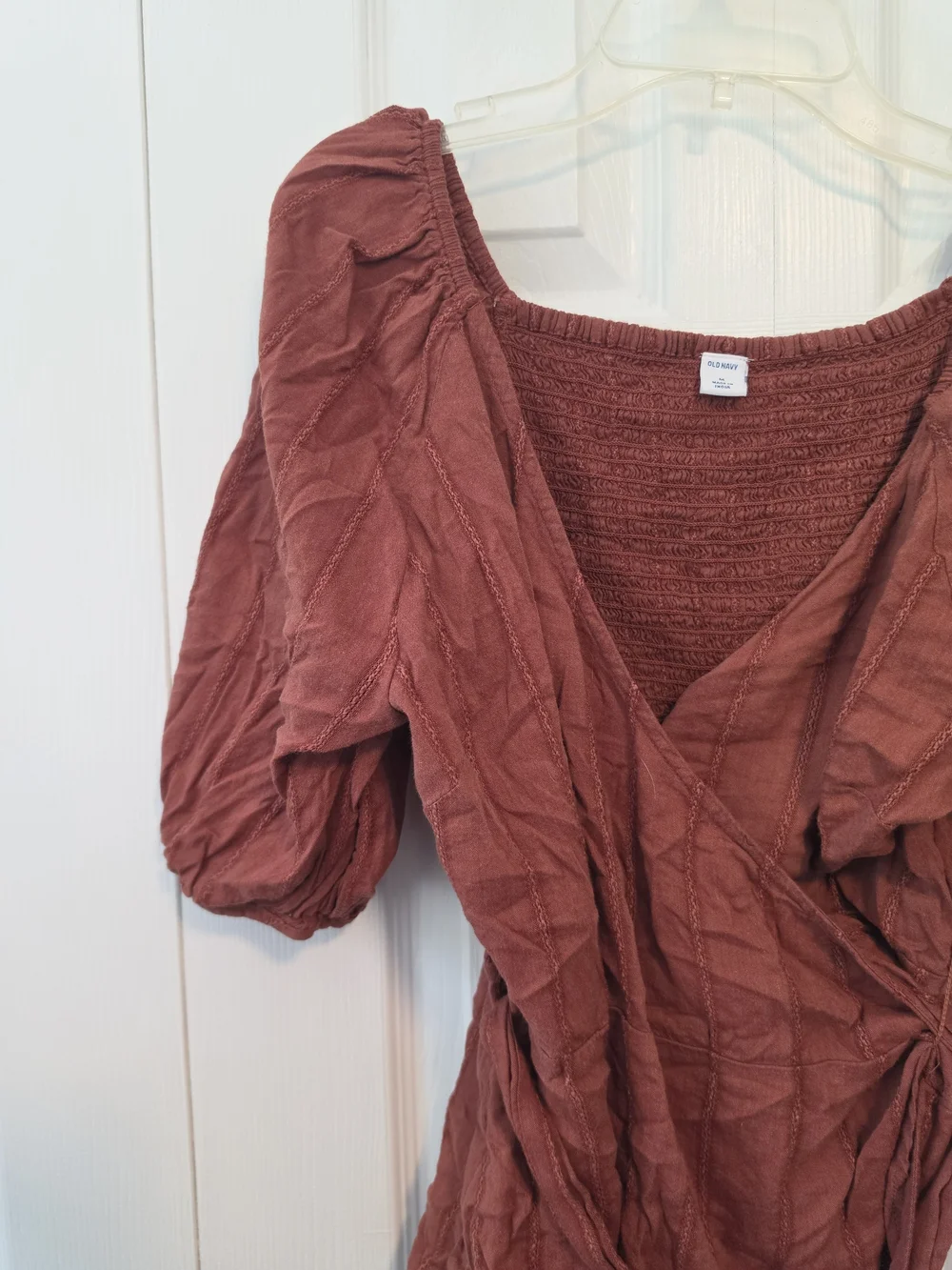 Old Navy Rust Wrap-Style Puff Sleeve Top Size Medium